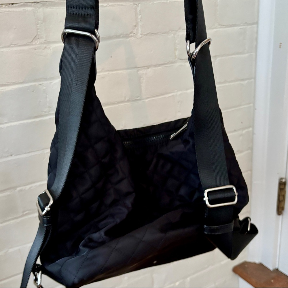Black Quilted Convertible Crossbody /Backpack - Picture 3 of 6